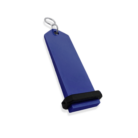 Bumerang aluminium hotel sleutelhanger in blauw met zilver gravering 30x100 mm