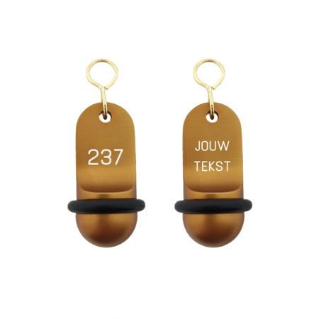 Mini Classic aluminium hotelsleutelhanger in brons met zilveren gravering