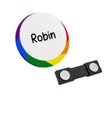 Kunststof naambadge regenboog Ø50mm met eigen tekst - per 1 stuk