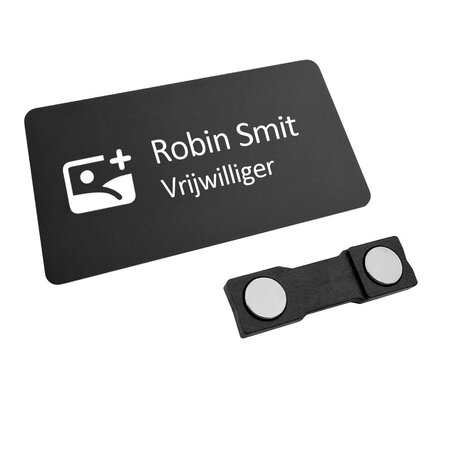 Aluminium naambadge Symphony 75x40mm met naam en logo zwart - per stuk