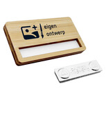 Bamboe naambadge met venster 72x38mm eigen ontwerp - per stuk