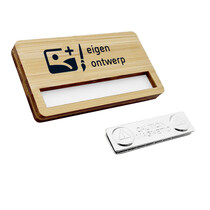 Bamboe naambadge met venster bedrukt - per stuk