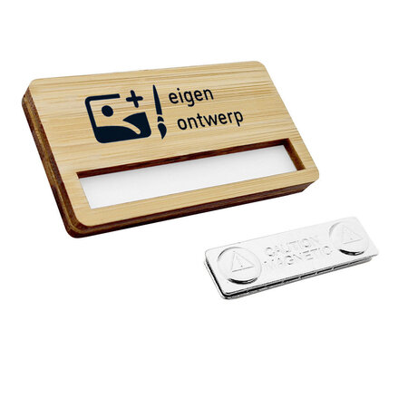 CombiCraft Bamboe naambadge met venster 72x38mm eigen ontwerp - per stuk