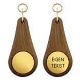 Houten hotel sleutelhanger Oaky Drop donkerbruin blanco of met gravering - per 1 stuk