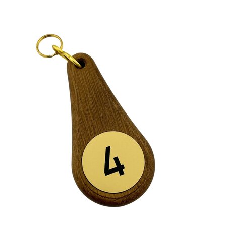 Houten hotel sleutelhanger Oaky Drop donkerbruin blanco of met gravering - per 1 stuk