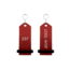 Midi Bumerang aluminium hotel sleutelhanger in rood met zilveren gravering 30x75 mm