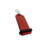 Midi Bumerang aluminium hotel sleutelhanger in rood met zilveren gravering 30x75 mm