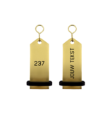 Midi Bumerang aluminium hotel sleutelhanger in goud met zwarte gravering 30x75 mm