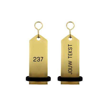 Midi Bumerang aluminium hotel sleutelhanger in goud met zwarte gravering 30x75 mm