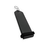 Bumerang aluminium hotel sleutelhanger in zwart met zilveren gravering 30x100 mm