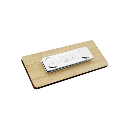 Bamboe naambadge met tekst 72x30mmm met magneet - per 1 stuk