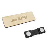 Houten naambadge met jouw tekst 70x20mm rechthoek - per 1 stuk