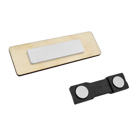 Houten naambadge met jouw tekst 70x20mm rechthoek - per 1 stuk