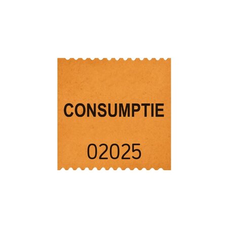 Consumptiebonnen op rol klein 30x30mm met tekst consumptie - per 500 bonnen