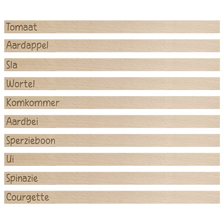Houten steeketiketten 258x16mm groente- en fruitset - per set