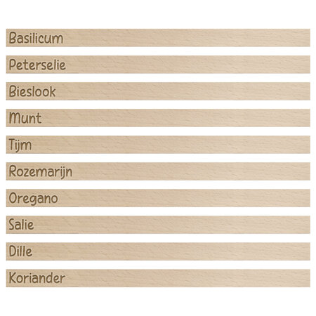 Houten steeketiketten 258x16mm kruidenset - per set
