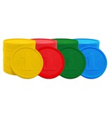 Plastic reliëfmunten met getal 1 Ø29mm kleurenmix - per 1000 stuks
