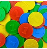 CombiCraft Plastic reliëfmunten met getal 1 Ø29mm kleurenmix - per 1000 stuks