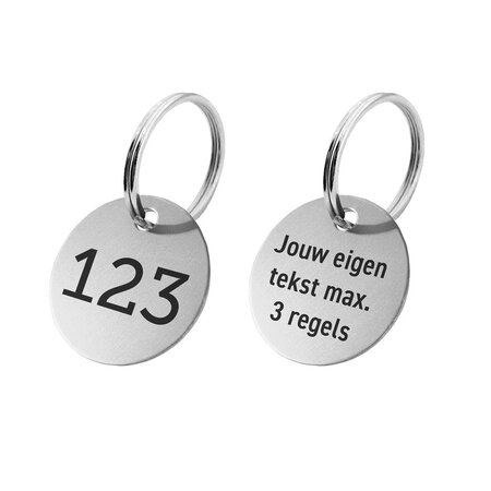 Aluminium sleutellabel met nummer en tekst zilverkleurig tweezijdige gravering - per stuk
