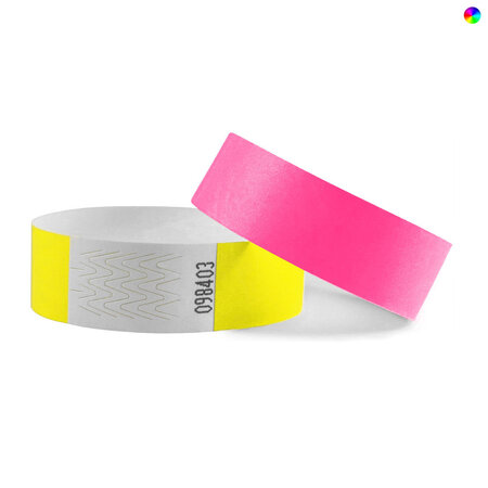 Blanco Tyvek polsbandjes neon kleurenmix - per  100 stuks