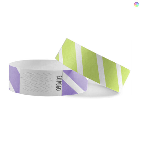 Blanco Tyvek polsbandjes gestreepte kleurenmix - 100 stuks