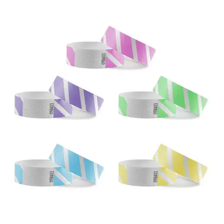Blanco Tyvek polsbandjes gestreepte kleurenmix - 100 stuks