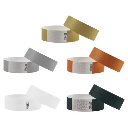 Blanco Tyvek polsbandjes metallic kleurenmix - per 100 stuks