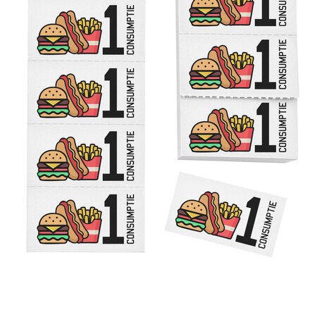 Consumptiebon full colour met eet iconen op strips - per 1000 bonnen