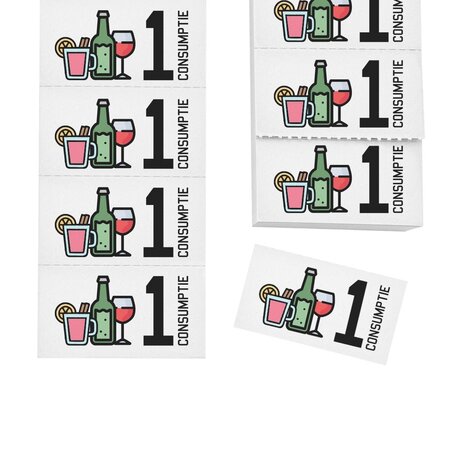 Consumptiebon full colour met drank iconen op strips - per 1000 bonnen