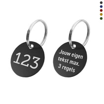 Aluminium sleutellabel met nummer en tekst (tweezijdig)