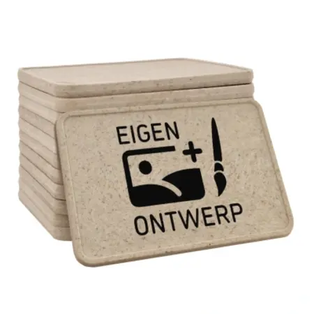 Bedrukte rechthoek munten houtvezel 50x35mm - 100 stuks