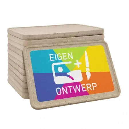 Bedrukte rechthoek munten houtvezel 50x35mm - 100 stuks
