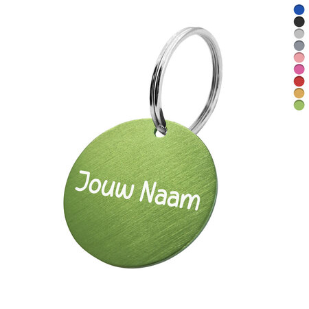 Aluminium sleutellabel Ø 35mm met naam - per 1 stuk