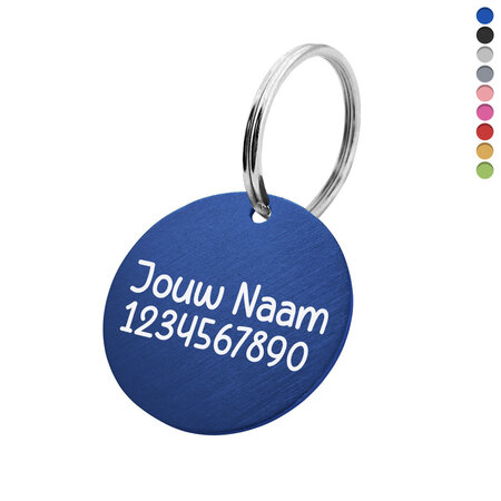 Aluminium sleutellabel Ø 35mm met naam en telefoonnummer - per 1 stuk