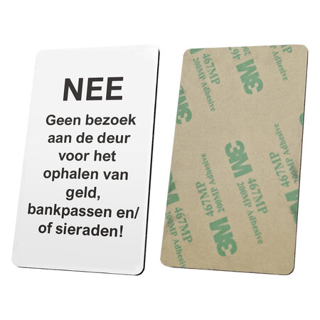 Kunststof waarschuwingsbordje oplichting aan de deur - per stuk