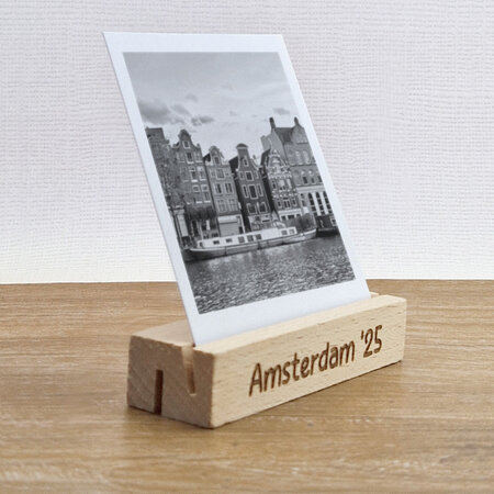 Houten fotohouder 100x30mm met tekst - per stuk