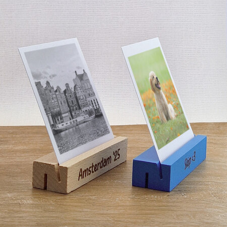 Houten fotohouder 100x30mm met tekst - per stuk