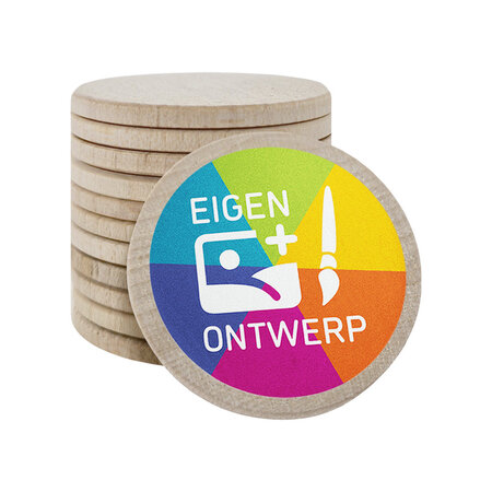 Houten munten Ø37mm met jouw eigen ontwerp - per 100 stuks