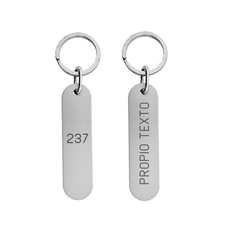 Victor Label aluminium hotel sleutelhanger zilver met zwarte gravering met afmetingen van 78 x 20 x 1,5 mm