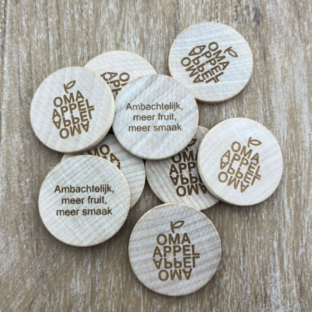Houten munten met eigen gravering Ø29mm - per 100 stuks