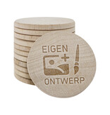 Houten munten met eigen gravering Ø37mm - per 100 stuks