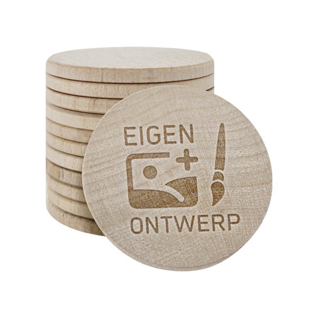 CombiCraft Houten munten met eigen gravering Ø37mm - per 100 stuks