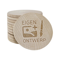 Gegraveerde munten hout Ø50mm - 100 stuks