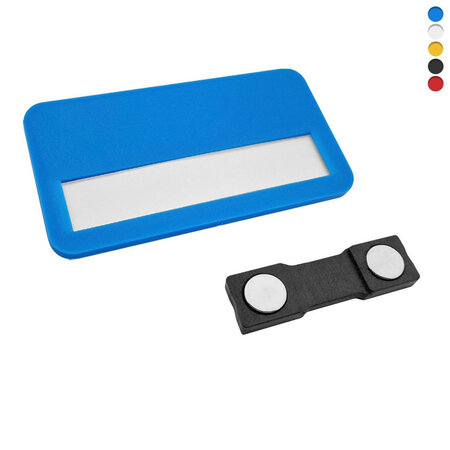Blanco plastic naambadge Business met magneet of speld 72x38mm - per stuk