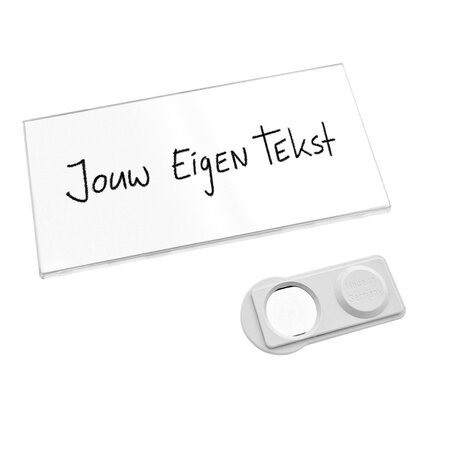 Blanco transparante naambadge Plano kunststof met brochespeld vanaf 10 stuks - per stuk