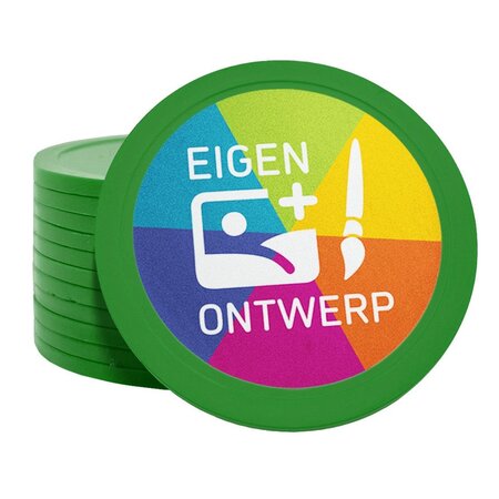 Grote plastic munten Ø70mm met jouw eigen ontwerp
