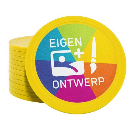 Grote plastic munten Ø70mm met jouw eigen ontwerp