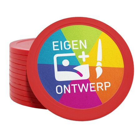 Grote plastic munten Ø70mm met jouw eigen ontwerp