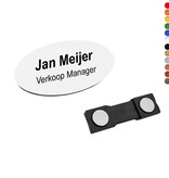 Kunststof naambadge met tekst gravering 65x35mm - per 1 stuk