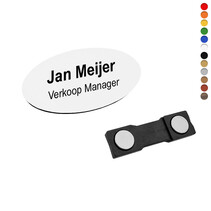 Kunststof naambadge met tekst 65x35mm - per stuk